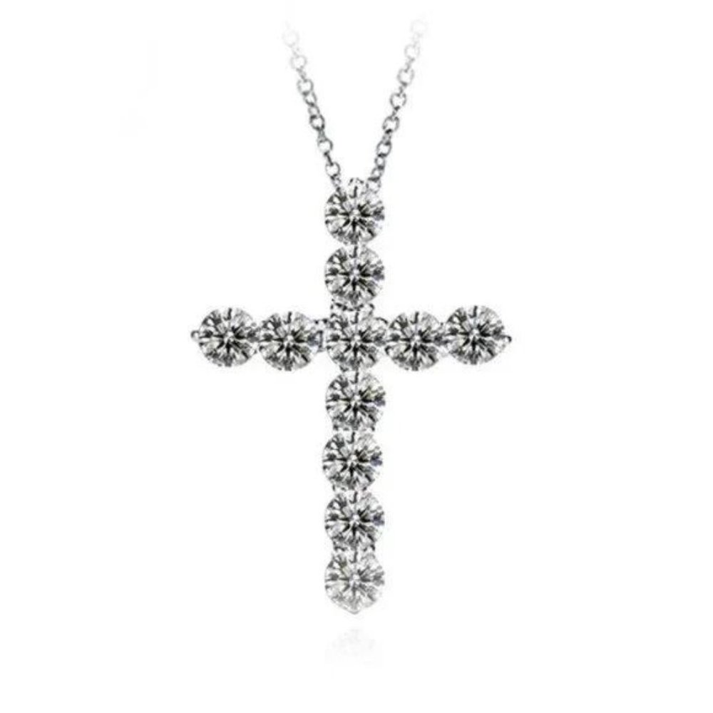 NEW 925 Sterling Silver Diamond Cross Necklace - Picture 4 of 4